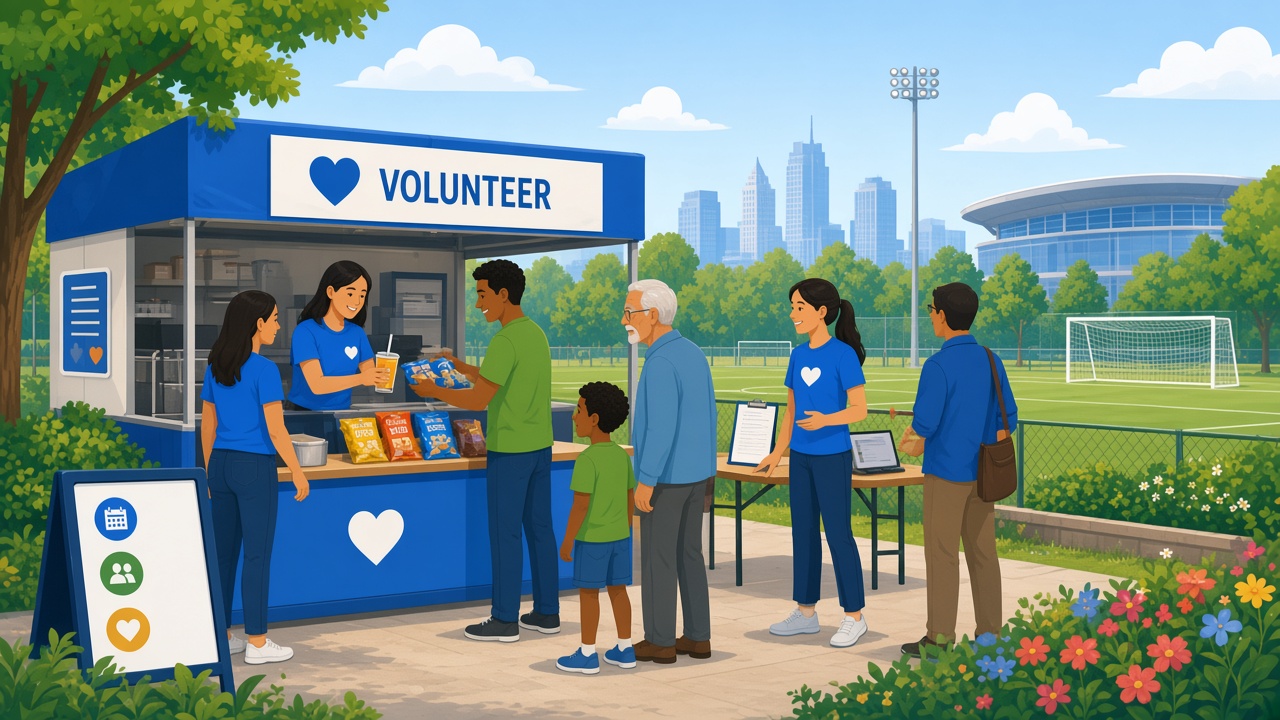 Volunteers working a concession stand with scheduled shifts