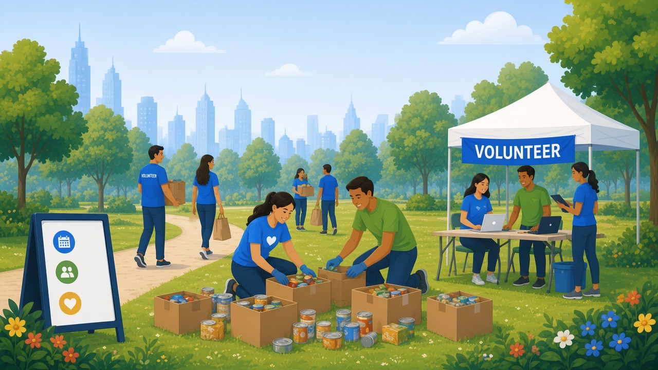 Nonprofit volunteers coordinating community event shifts